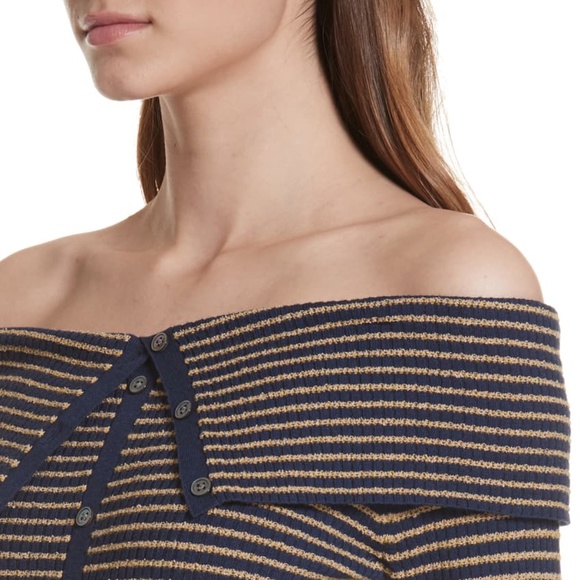 FRAME Striped Off-The-Shoulder Sweater, sz S - Picture 5 of 10